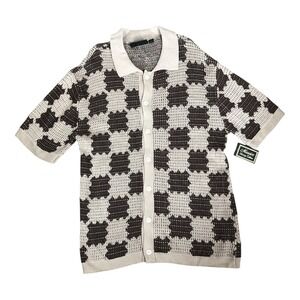 Massive Luxury Edition NWT Brown & Beige Knit Modern Button Up Casual Shirt Sz L